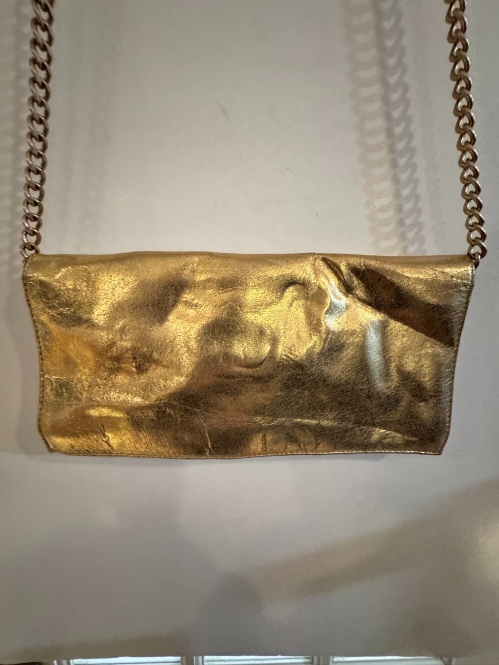 Foley + Corinna Gold Metallic Leather Chain Clutch — Statement Evening Bag - Picture 4 of 8